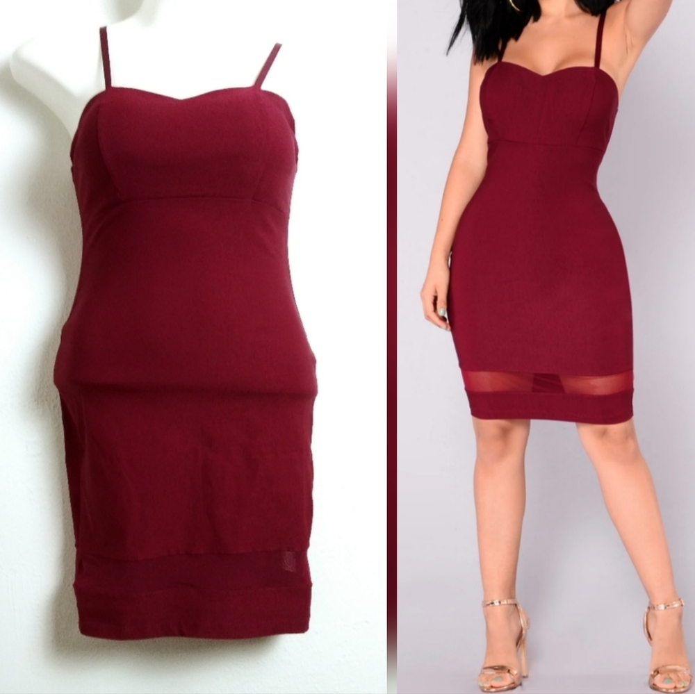 Bodycon Dress Size Medium Strappy Red Wine Mesh Hem Casual